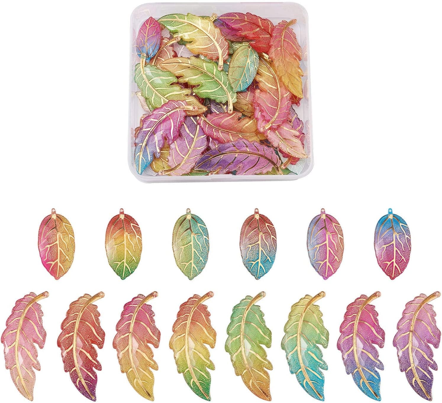 36Pcs Colorful Butterfly Dragonfly Pendants Plastic Insect Animal Flat Back Charms Connectors Embellishment for Jewelry Crafts Making Colorful,Leaf