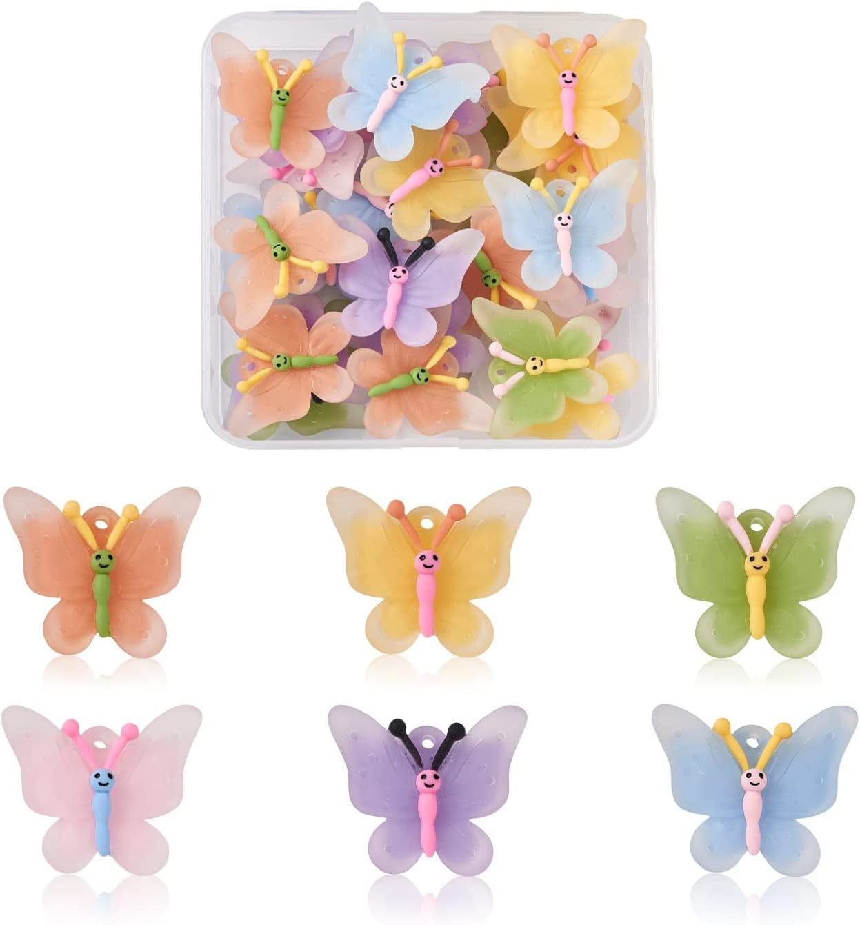 36Pcs Colorful Butterfly Dragonfly Pendants Plastic Insect Animal Flat Back Charms Connectors Embellishment for Jewelry Crafts Making Mixed Color Cartoon Butterfly