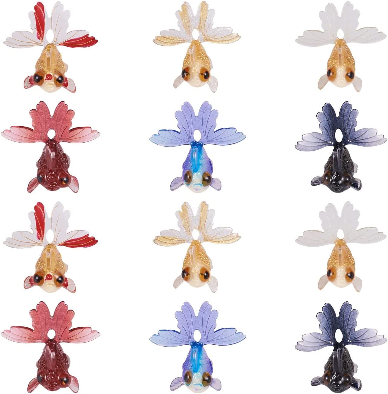 36Pcs Colorful Butterfly Dragonfly Pendants Plastic Insect Animal Flat Back Charms Connectors Embellishment for Jewelry Crafts Making Mixed Color 3D Goldfish
