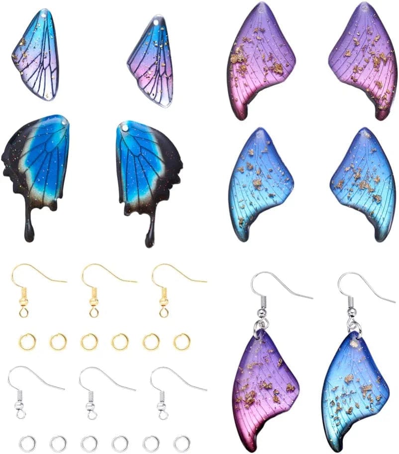 36Pcs Colorful Butterfly Dragonfly Pendants Plastic Insect Animal Flat Back Charms Connectors Embellishment for Jewelry Crafts Making 5 Color-Wing