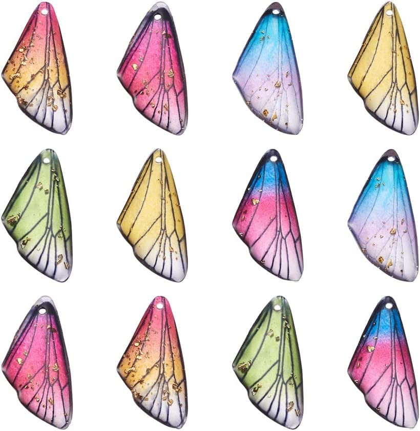 36Pcs Colorful Butterfly Dragonfly Pendants Plastic Insect Animal Flat Back Charms Connectors Embellishment for Jewelry Crafts Making Random Mixed Color Wing 24.5x11.5mm