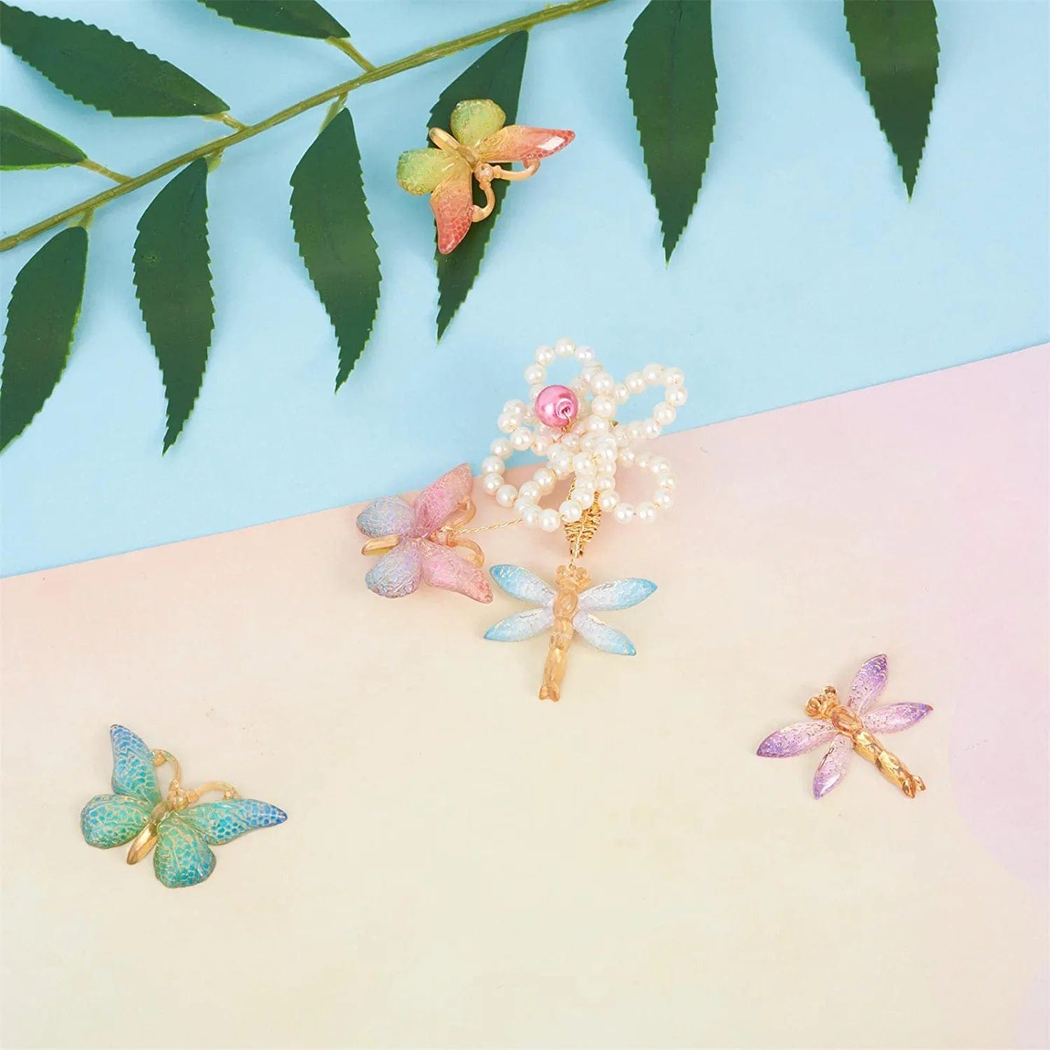 36Pcs Colorful Butterfly Dragonfly Pendants Plastic Insect Animal Flat Back Charms Connectors Embellishment for Jewelry Crafts Making