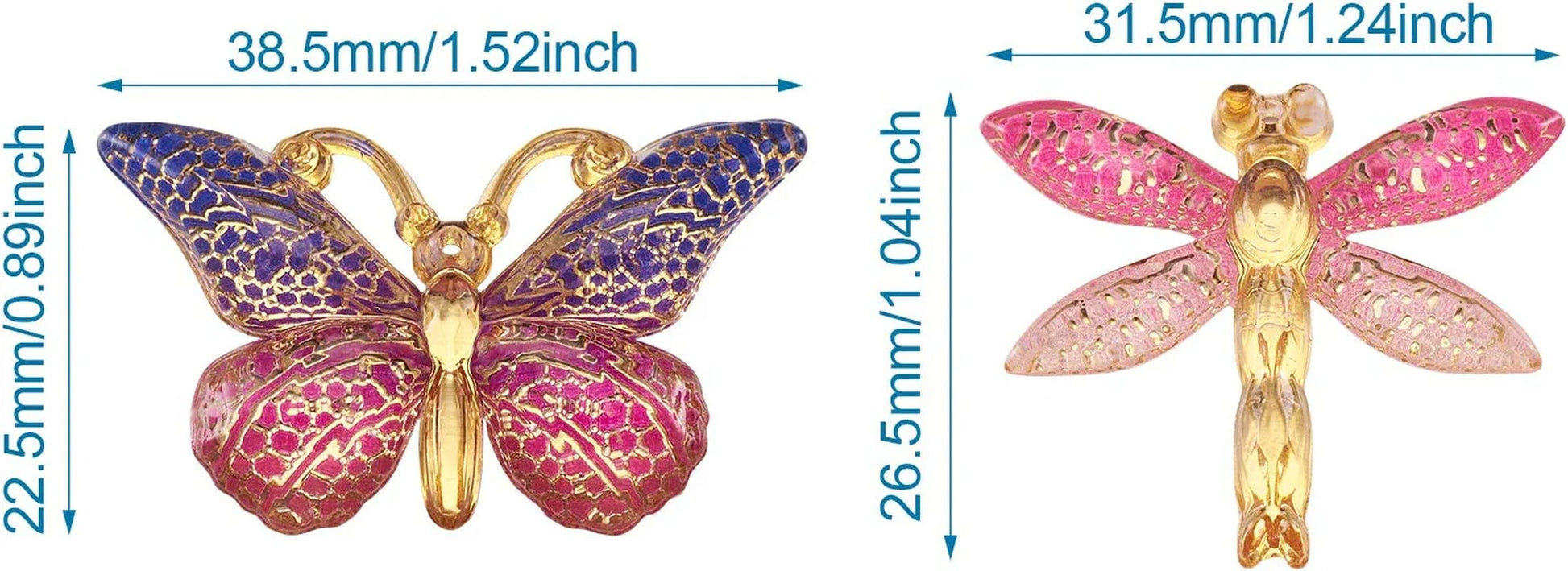 36Pcs Colorful Butterfly Dragonfly Pendants Plastic Insect Animal Flat Back Charms Connectors Embellishment for Jewelry Crafts Making