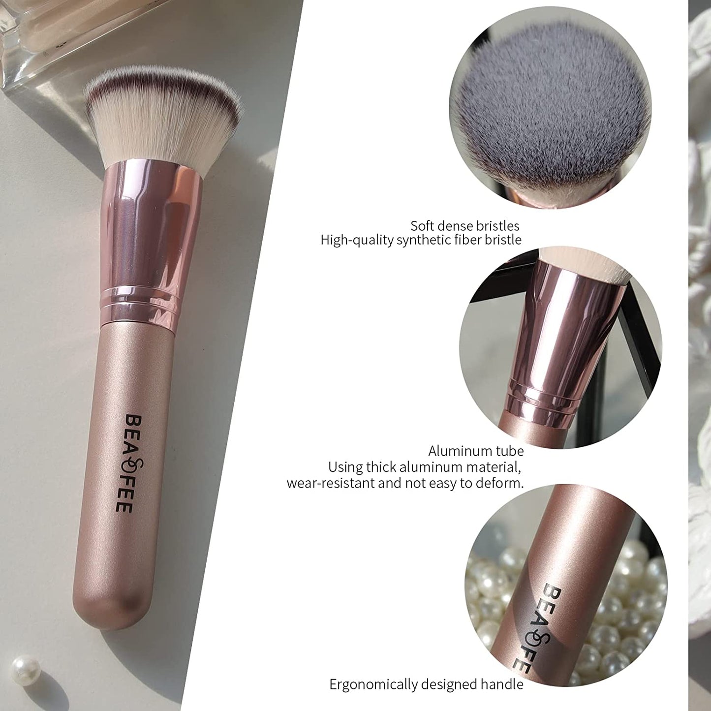 Foundation Makeup Brush Flat Top Kabuki Foundation Brush for Liquid Cream Powder Makeup,The Big Fiber Bristles ,Stippling Buffing Blending Good Premium Face Makeup Brush Set Tools Rose Gold Health & Beauty > Personal Care > Cosmetics > Cosmetic Tools > Makeup Tools BEASOFEE