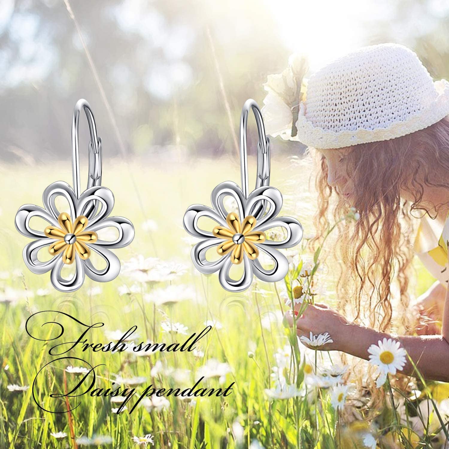 Daisy Earrings,Rose Earrings,Lotus Earrings,Sunflower Earrings Sterling Silver Gold Plated Filigree Flower Leverback Dangle Earrings for Women Girls Apparel & Accessories > Jewelry > Earrings LUHE