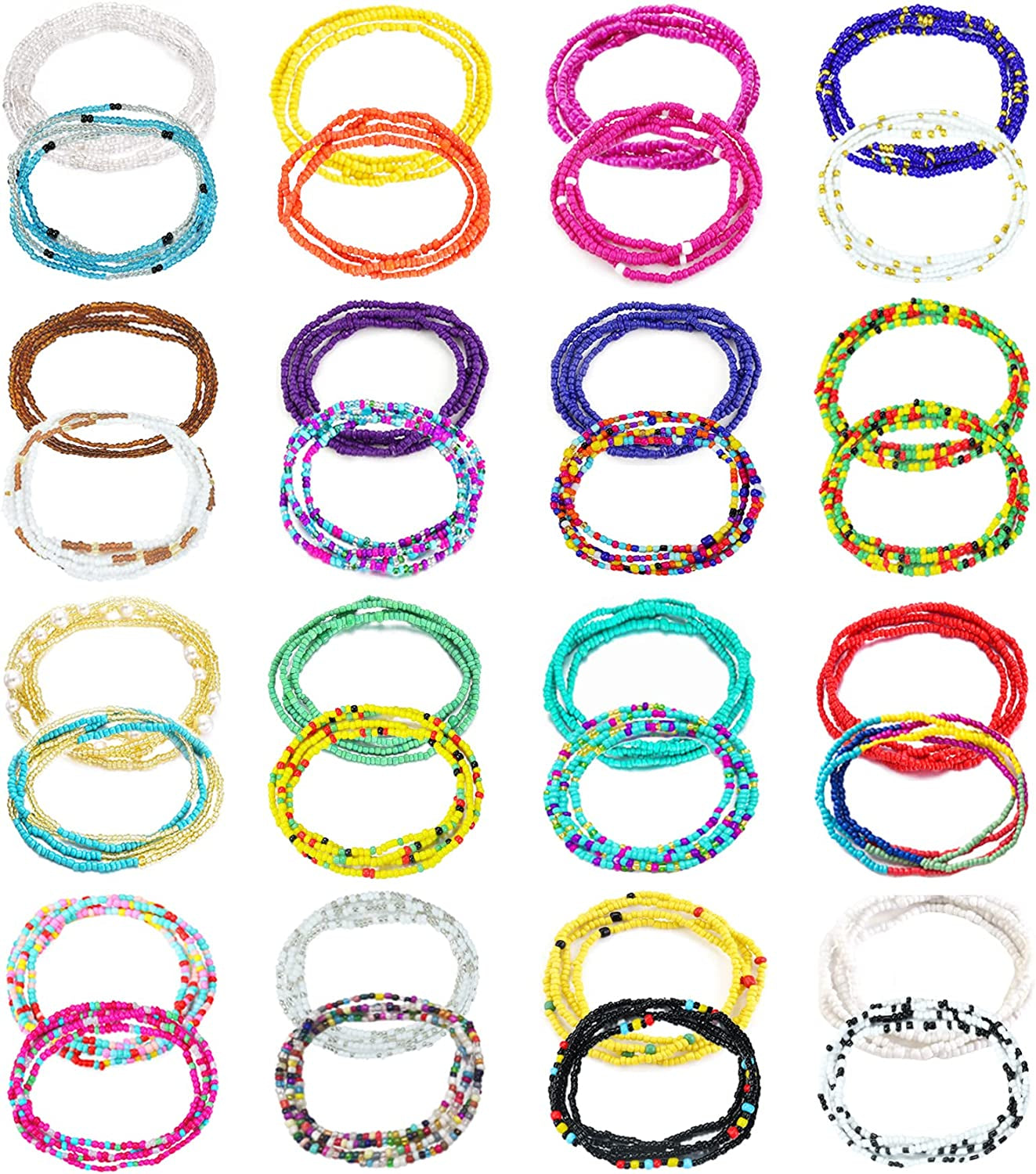 Sunssy 32Pcs Waist Beads for Women Girls Colorful Elastic Body Chain Belly Beads Bikini Chain Bead Waist Chain Jewelry Set Apparel & Accessories > Jewelry > Body Jewelry Sunssy Wst-Set2
