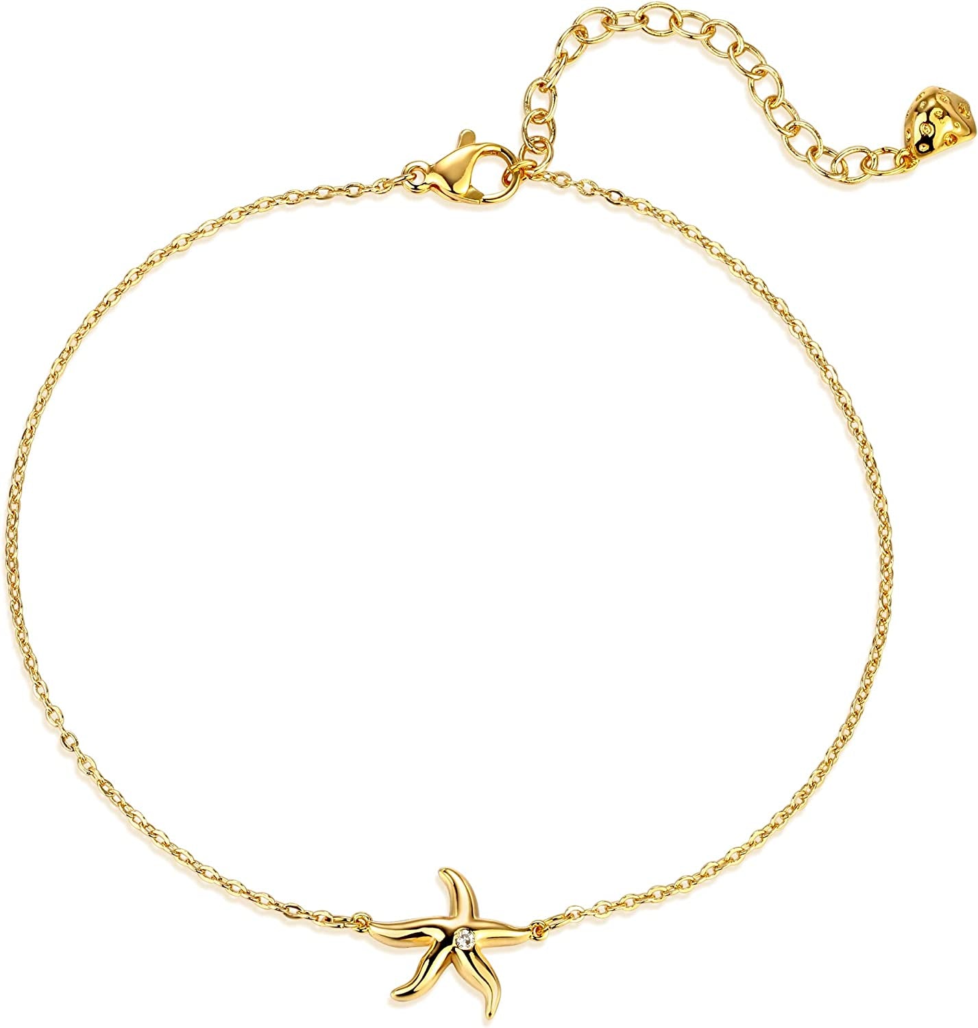 Valloey Rover Women Handmade Dainty Anklet Silver 14K Gold Plated Bead Boho Beach Rhinestone Foot Chain Adjustable Ankle Bracelet for Women Apparel & Accessories > Jewelry > Anklets Valloey Rover Starfish