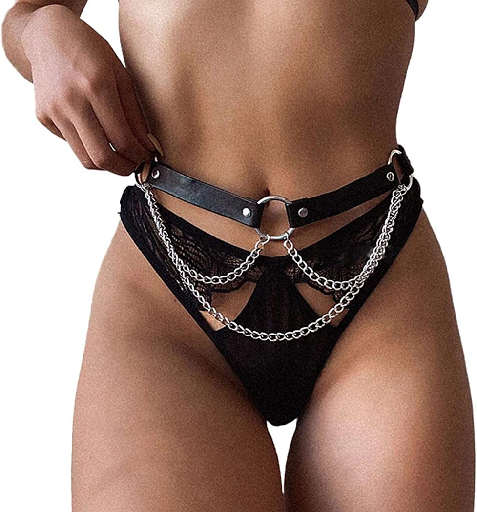 Relbcy Punk Waist Chain Belt Layered Leather Body Harness Chains Rave Body Belts Waist Accessories for Women and Girls Apparel & Accessories > Jewelry > Body Jewelry RELBCY C-Style3