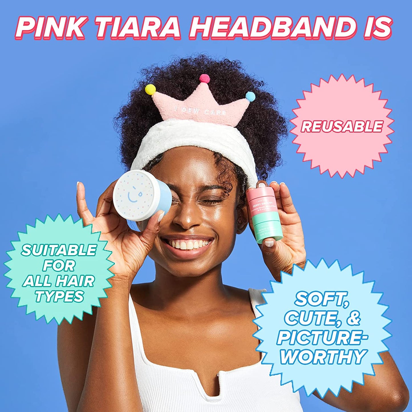 I Dew Care Face Wash Headband - Pink Tiara | Spa, Soft, Cute for Makeup, Shower, Teen, Girls Stuff, Princess Style, 1 Count Health & Beauty > Personal Care > Hair Care I DEW CARE
