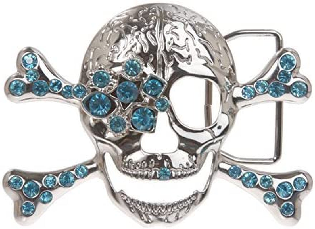 Rhinestone Skull & Crossbones Pirate Belt Buckle Apparel & Accessories > Clothing Accessories > Belt Buckles Beltiscool Aquamarine