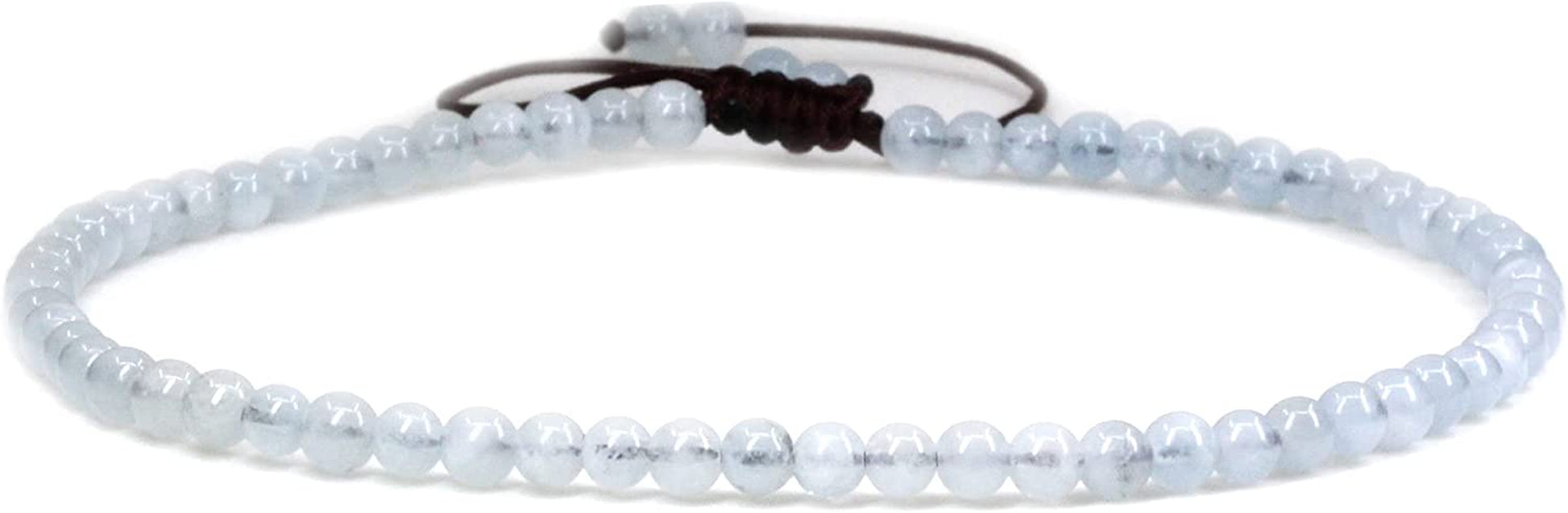 Keleny Natural Gemstone 4Mm round Bead Charm Stretch Anklet for Women Brown Rope Adjustable 8.6-11 Inch Apparel & Accessories > Jewelry > Anklets Kelenystones Blue Aquamarine