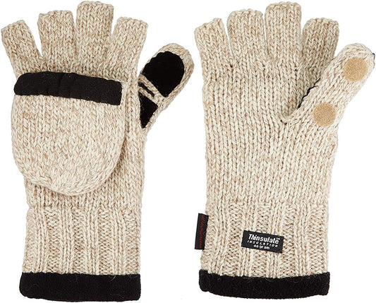 Heat Factory Fleece-Lined Ragg Wool Gloves with Fold-Back Finger Caps and Hand Heat Warmer Pockets, Women'S Apparel & Accessories > Clothing Accessories > Gloves & Mittens Heat Factory