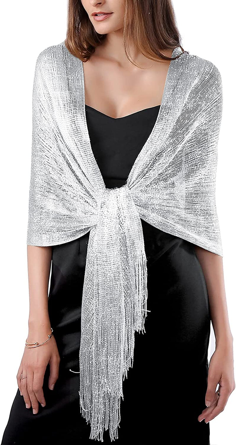 Missshorthair Women'S Sparkle Shawls and Wraps with Buckle for Wedding Party Dresses Apparel & Accessories > Clothing Accessories > Scarves & Shawls MissShorthair 5.1 #Metallic Silver