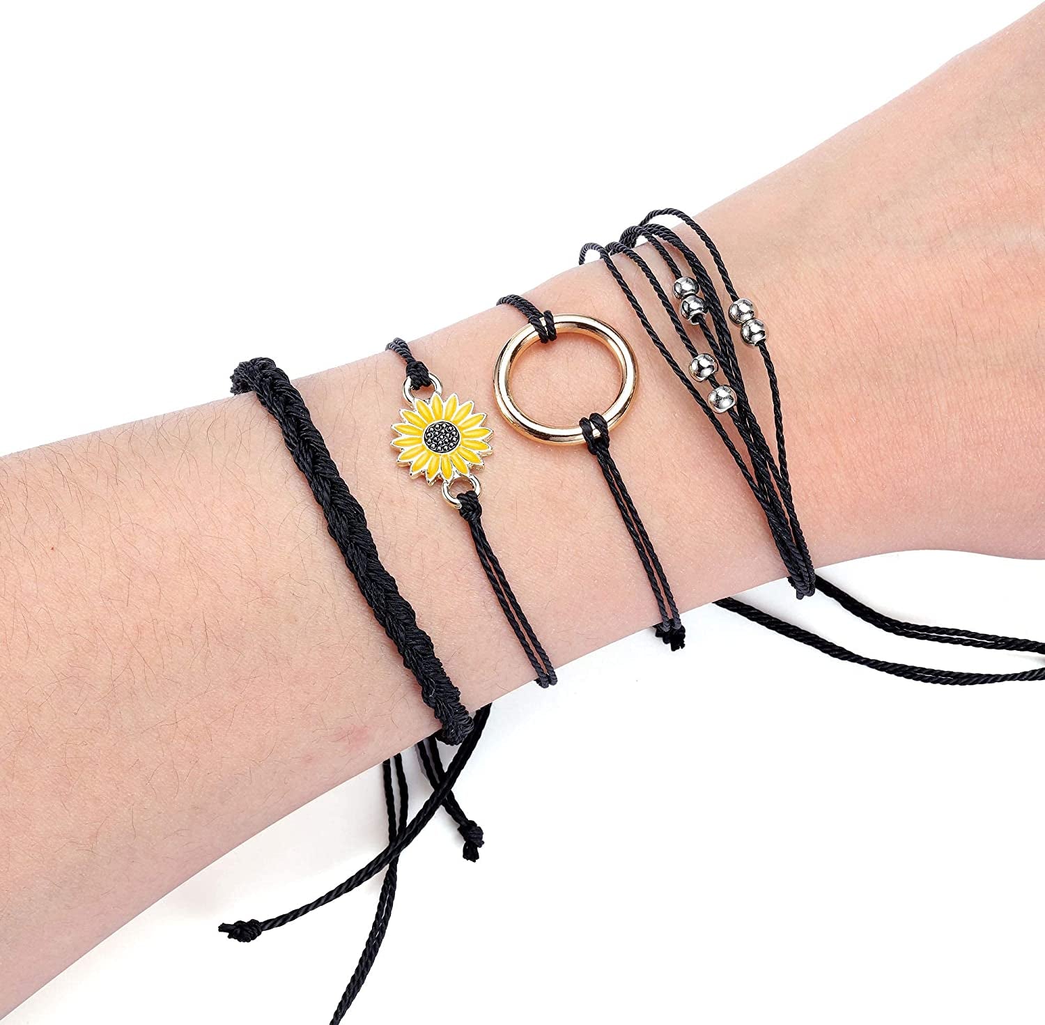 Top Plaza 4 Pcs Summer Surfer Wave Anklet Bracelets for Women Adjustable Strand Braided String Rope Bracelets Sunflower Friendship Bracelets Ocean Beach Jewelry for Women Teen Girls Apparel & Accessories > Jewelry > Anklets Top Plaza