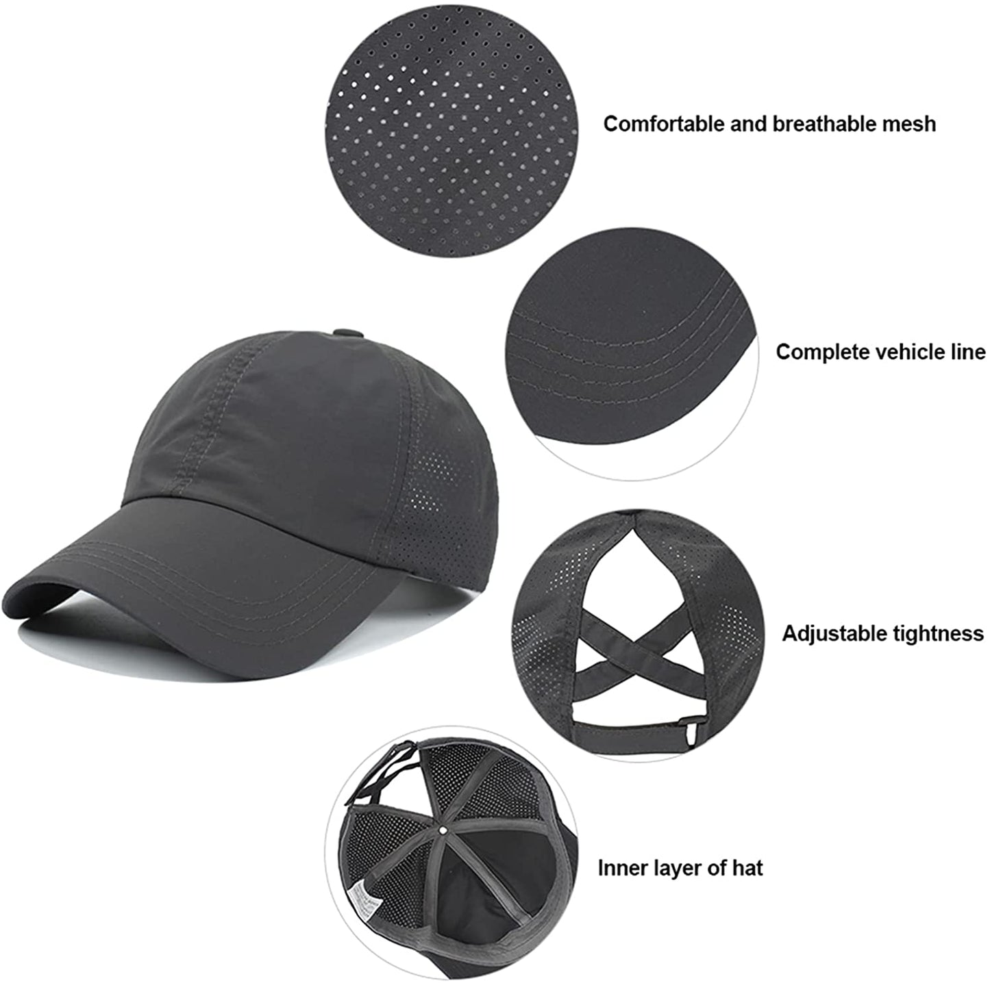 HGGE Womens Criss Cross Ponytail Baseball Cap Adjustable High Messy Bun Ponycap Quick Drying Hat Apparel & Accessories > Clothing Accessories > Hats HGGE