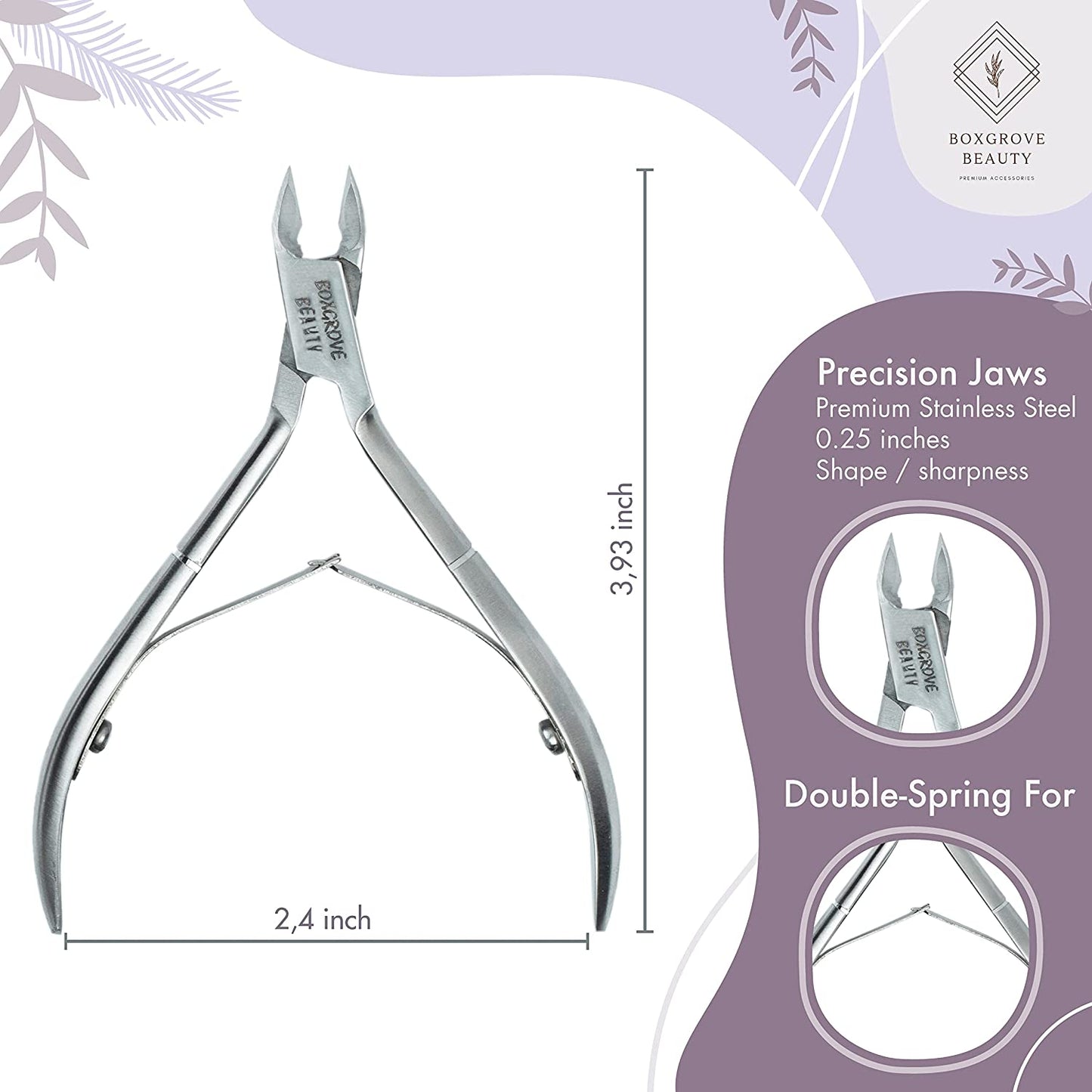 Professional Cuticle Cutter & Pusher Trimmer Manicure Tools with Double Spring– Perfect Nail Care Tool for Manicure & Pedicure Beauty at Home/Spa/Saloon (Silver) Health & Beauty > Personal Care > Cosmetics > Cosmetic Tools > Nail Tools BOXGROVE BEAUTY