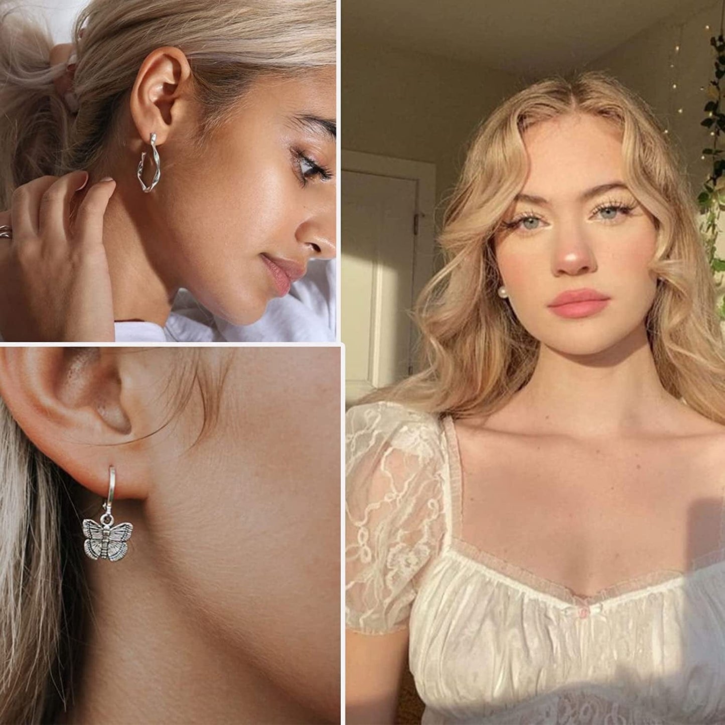 38 Pairs Silver Hoop Earrings Set for Women Multipack, Hypoallergenic Boho Fashion Vintage Acrylic Pearl Stud Hoop Earingings Jewelry for Girls Birthday Christmas Gift