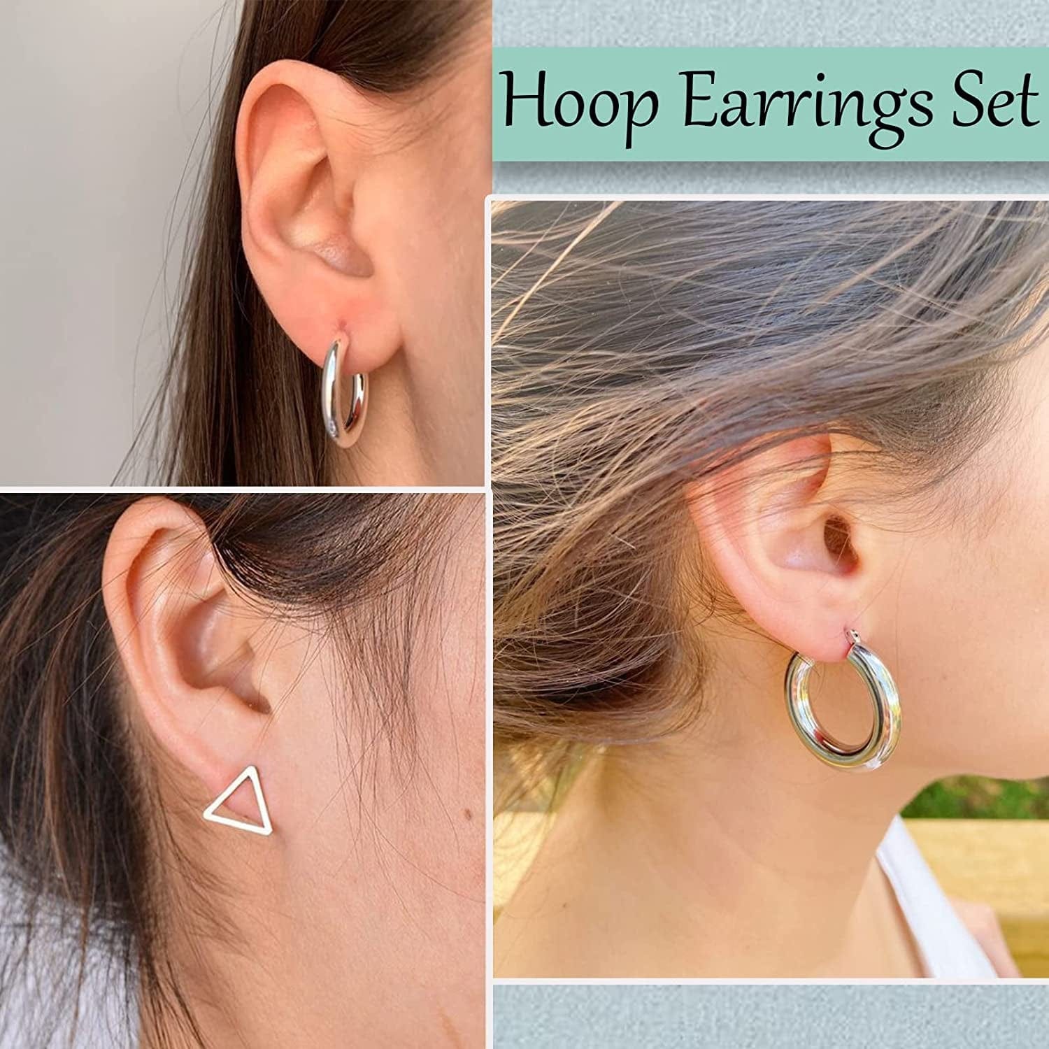 38 Pairs Silver Hoop Earrings Set for Women Multipack, Hypoallergenic Boho Fashion Vintage Acrylic Pearl Stud Hoop Earingings Jewelry for Girls Birthday Christmas Gift