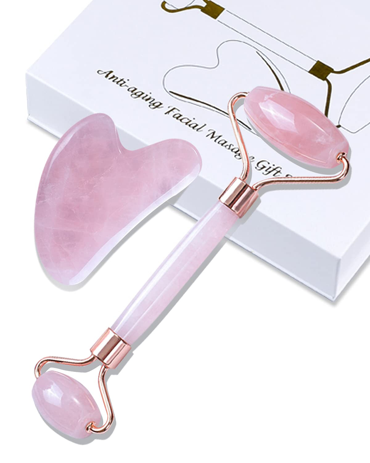 Guasha Tool for Face, Jade Roller Gua Sha Massage Tool Set, Beauty Facial Skin Care Massager for Muscle Relaxing and Wrinkles Relieve - Green Natural Jade Stone Health & Beauty > Personal Care > Cosmetics > Cosmetic Tools > Skin Care Tools KNQZE Pink