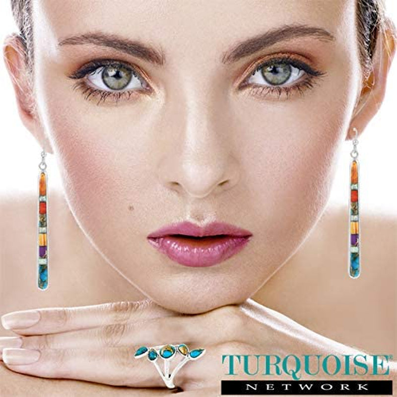 Turquoise Earrings in Sterling Silver & Genuine Gemstones (2.5" Long) Apparel & Accessories > Jewelry > Earrings Turquoise Network