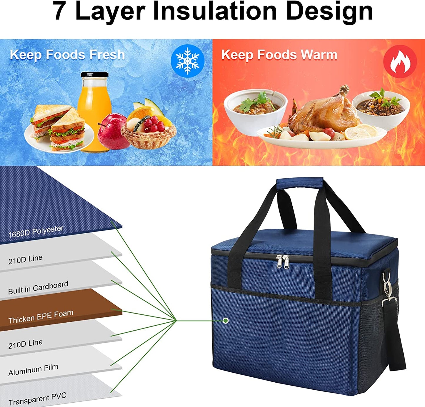 CGBE Collapsible Cooler Bag Insulated Large Lunch Bag Leakproof Thicken Cooler Bag Portable for Camping, Picnic & Beach, Grocery Shopping (48 Can , 37L) Apparel & Accessories > Jewelry > Anklets CGBE