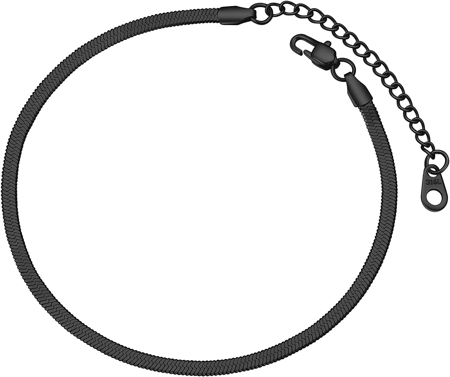 FOCALOOK 18K Gold Plated Flat Snake Chain Link Dainty Ankle Bracelets for Women, Boho Summer Beach Anklet Adjustable Foot Jewelry (4 Colors) Apparel & Accessories > Jewelry > Anklets FOCALOOK JEWELRY D:3mm Black