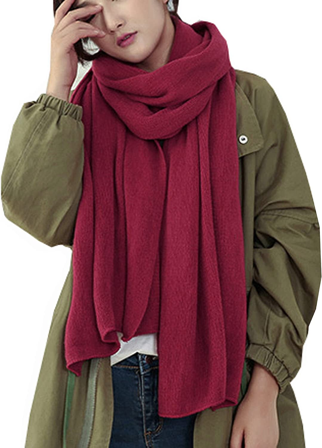 Wander Agio Womens Warm Winter Infinity Scarves Set Blanket Scarf Pure Color Apparel & Accessories > Clothing Accessories > Scarves & Shawls Wander Agio Purplish Red1