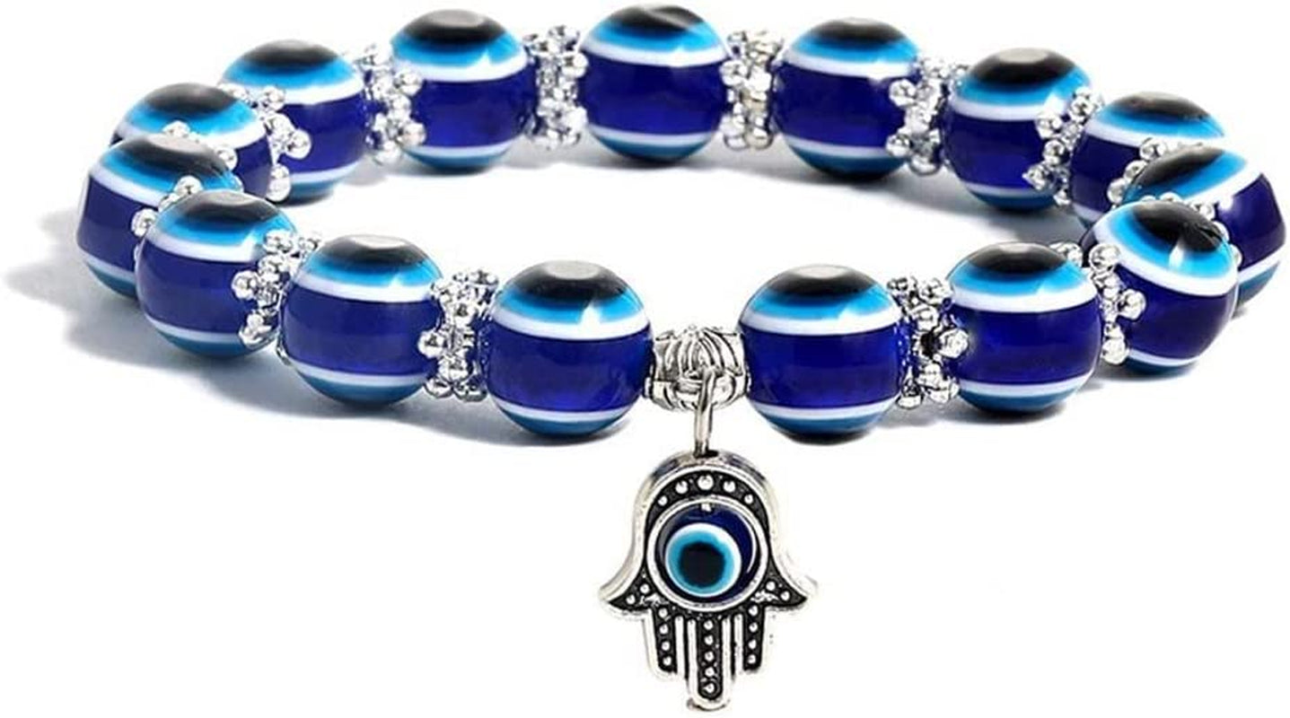 Evil Eye Hamsa Blue Beaded Charm Stretch Bracelet Hand of Fatima Turkish Lucky Evil Eye Bracelet for Protection and Blessing(10 Mm-Plastic) Apparel & Accessories > Jewelry > Bracelets generic 10 mm-alloy