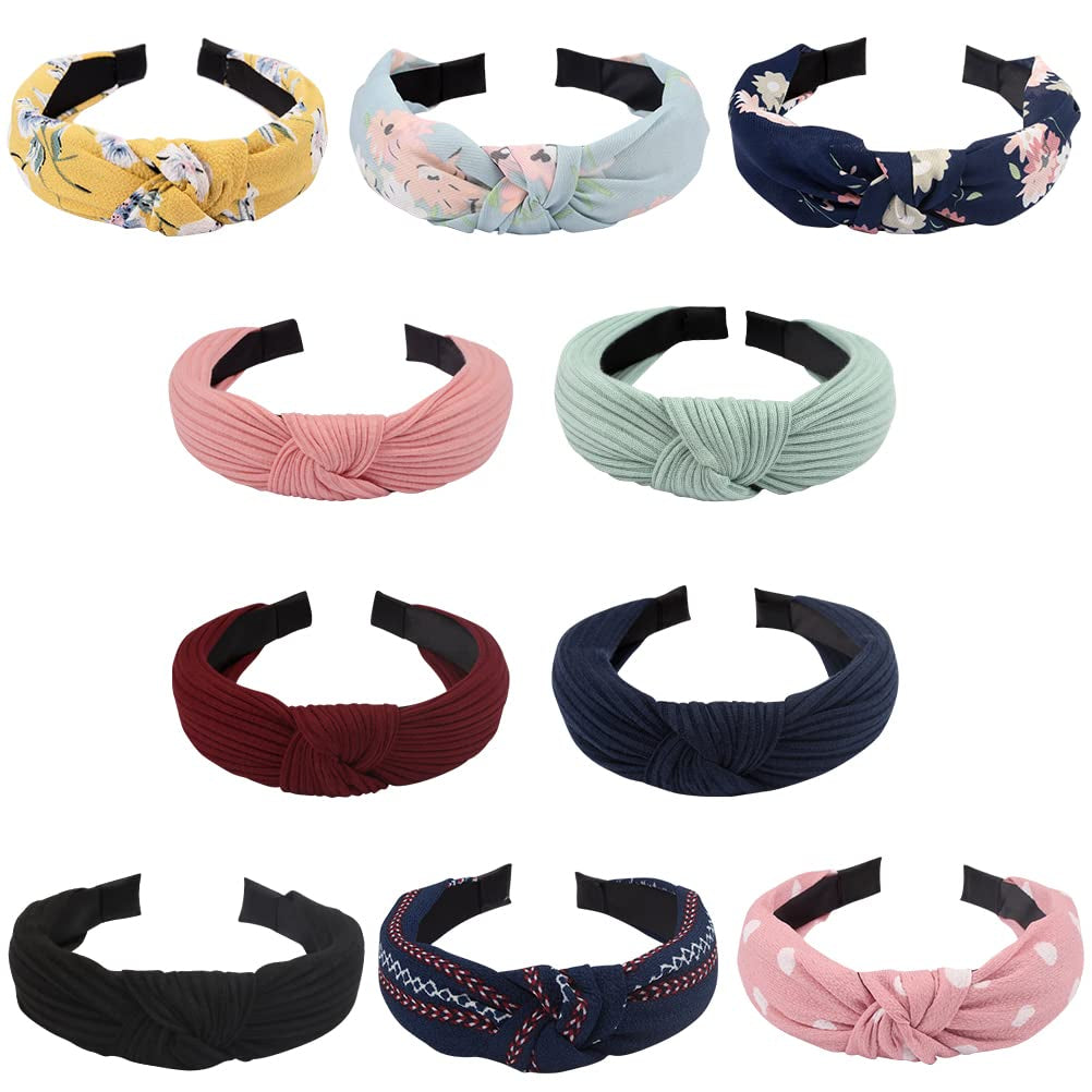 TOBATOBA 10 Piece Womens Headbands Set Knotted Headbands for Women Summer Floral Headbands Bow Knot Headband Twist Turban Headband Cross Knot Wide Headbands Bandana Hair Accessories for Women Apparel & Accessories > Clothing Accessories > Bandanas & Headties TOBATOBA Color 6