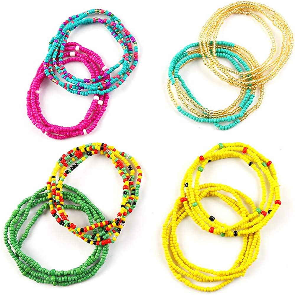 Colorful Waist Bead Chains Set - African Beaded Body Chain, Waist Belly Chain, Sexy Bikini Jewelry for Women and Girls Apparel & Accessories > Jewelry > Body Jewelry feixun 8pc waist bead chain C