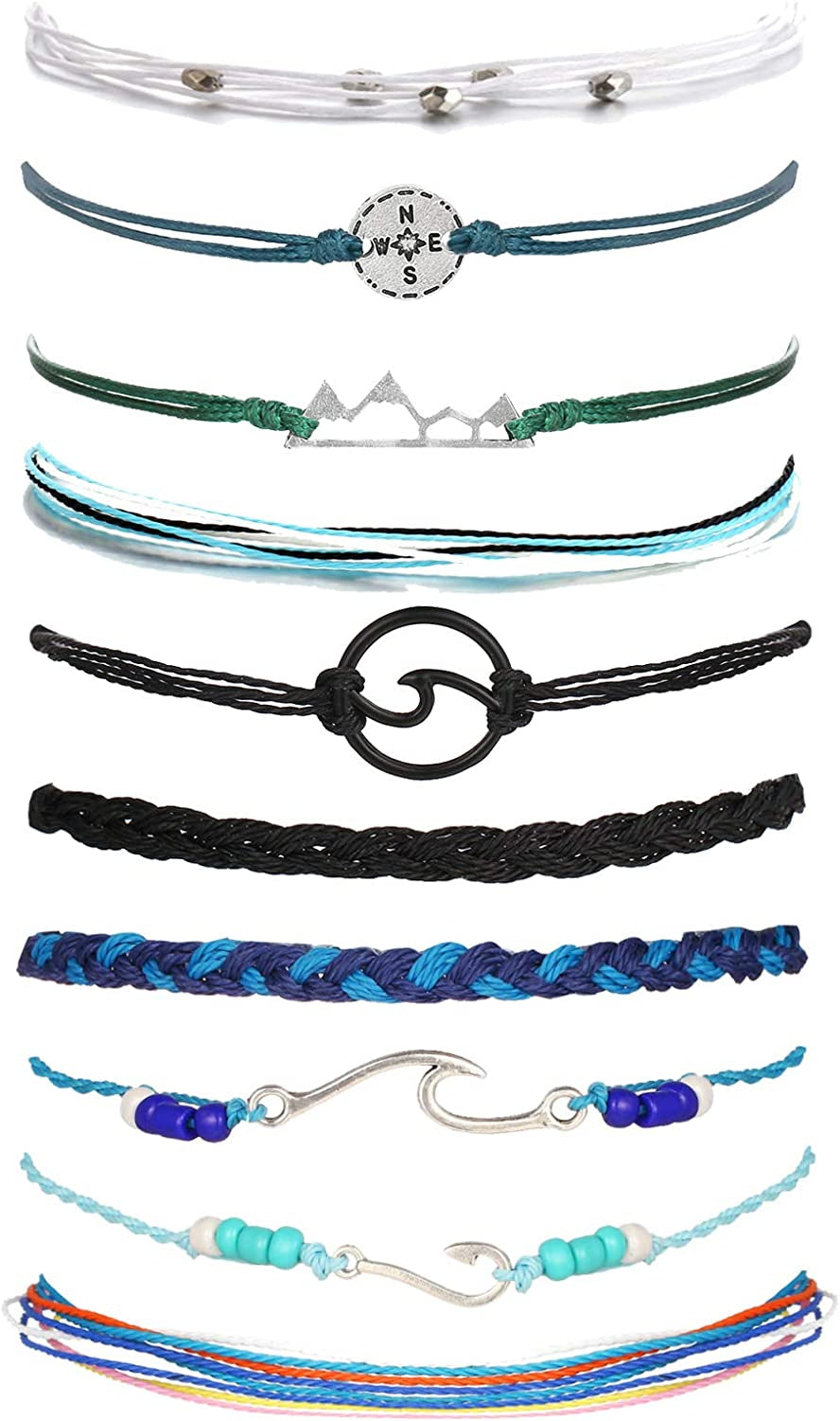 Waterproof String Bracelets for Girls Summer Wave Bracelet Friendship Handmade Wave Bracelet Apparel & Accessories > Jewelry > Bracelets Highven H-10pcs-String Bracelets