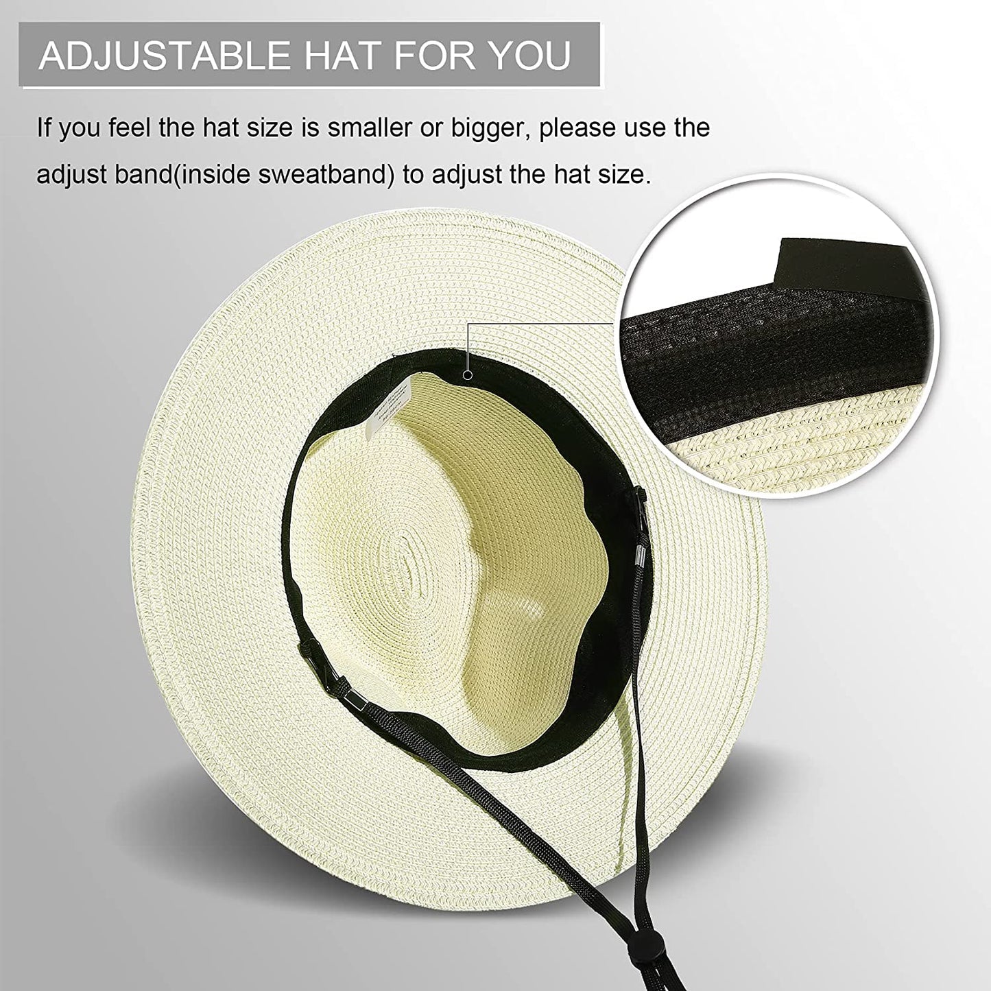 Lanzom Women Wide Brim Straw Panama Roll up Hat Belt Buckle Fedora Beach Sun Hat UPF50+ Apparel & Accessories > Clothing Accessories > Hats Lanzom
