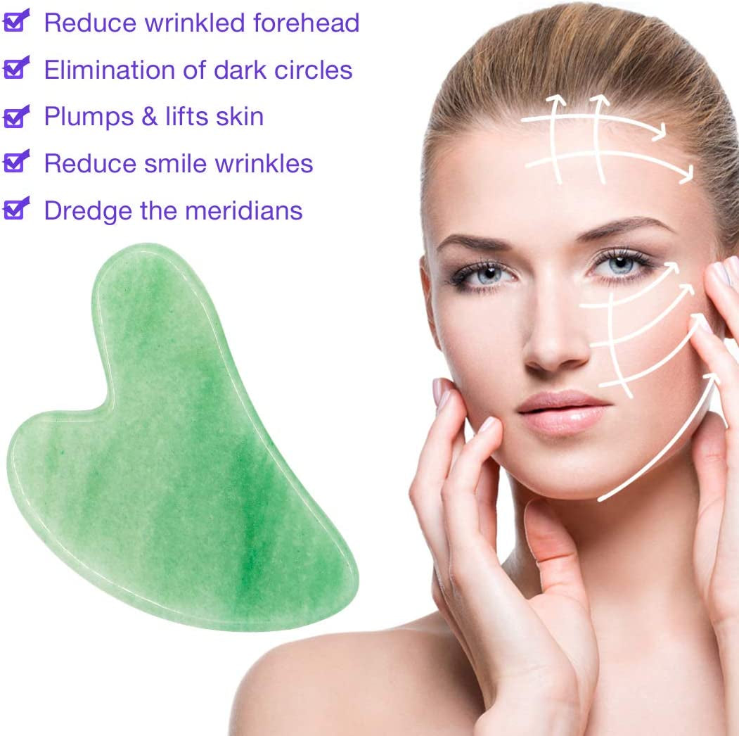 Gua Sha Stone, Guasha Tool for Face, Gua Sha Scraping Massage Natural Jade Face Neck Body Acupressure Scraper Therapy Tool Health & Beauty > Personal Care > Cosmetics > Cosmetic Tools > Skin Care Tools AOVIOANDY