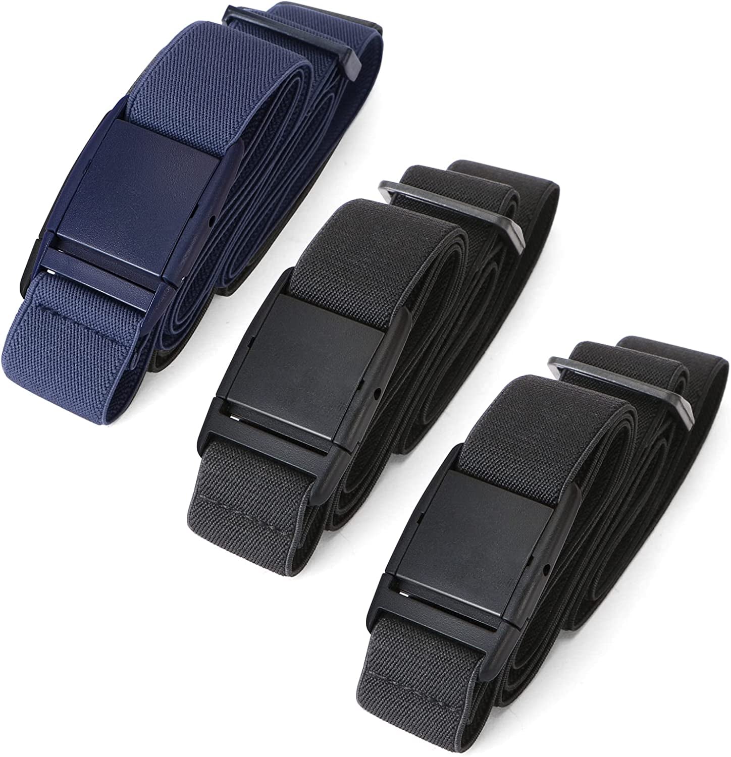 No Show Women Stretch Belt Invisible Elastic Web Strap Belt with Flat Buckle for Jeans Pants Dresses Apparel & Accessories > Clothing Accessories > Belts KYLIE MAX G-black+black+blue Suit for US Size 0-16