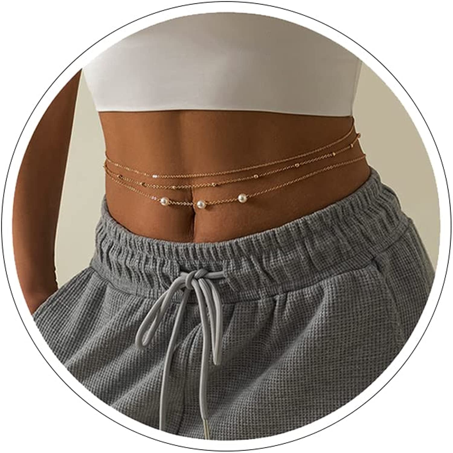 Silver/Gold Layered Waist Chains 26.7''/31.4''Adjustable Belly Chain Jewelry for Women Minimalist Beach Bikini Body Chain Apparel & Accessories > Jewelry > Body Jewelry Otxas gold02 26.7''+9.8''