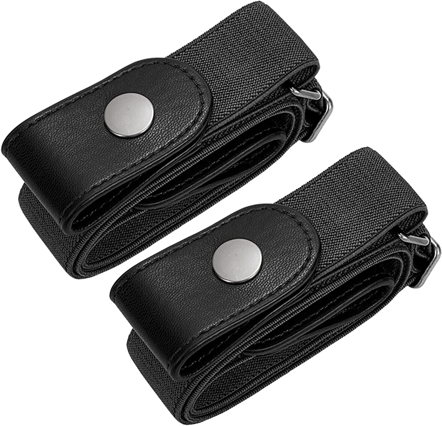 No Buckle Elastic Stretch Belts for Men and Women, Comfortable Invisible Belts for Jeans Pants Apparel & Accessories > Clothing Accessories > Belts SUOSDEY J-black+black(gun Button) L--XXL:Waist size 34''-48''