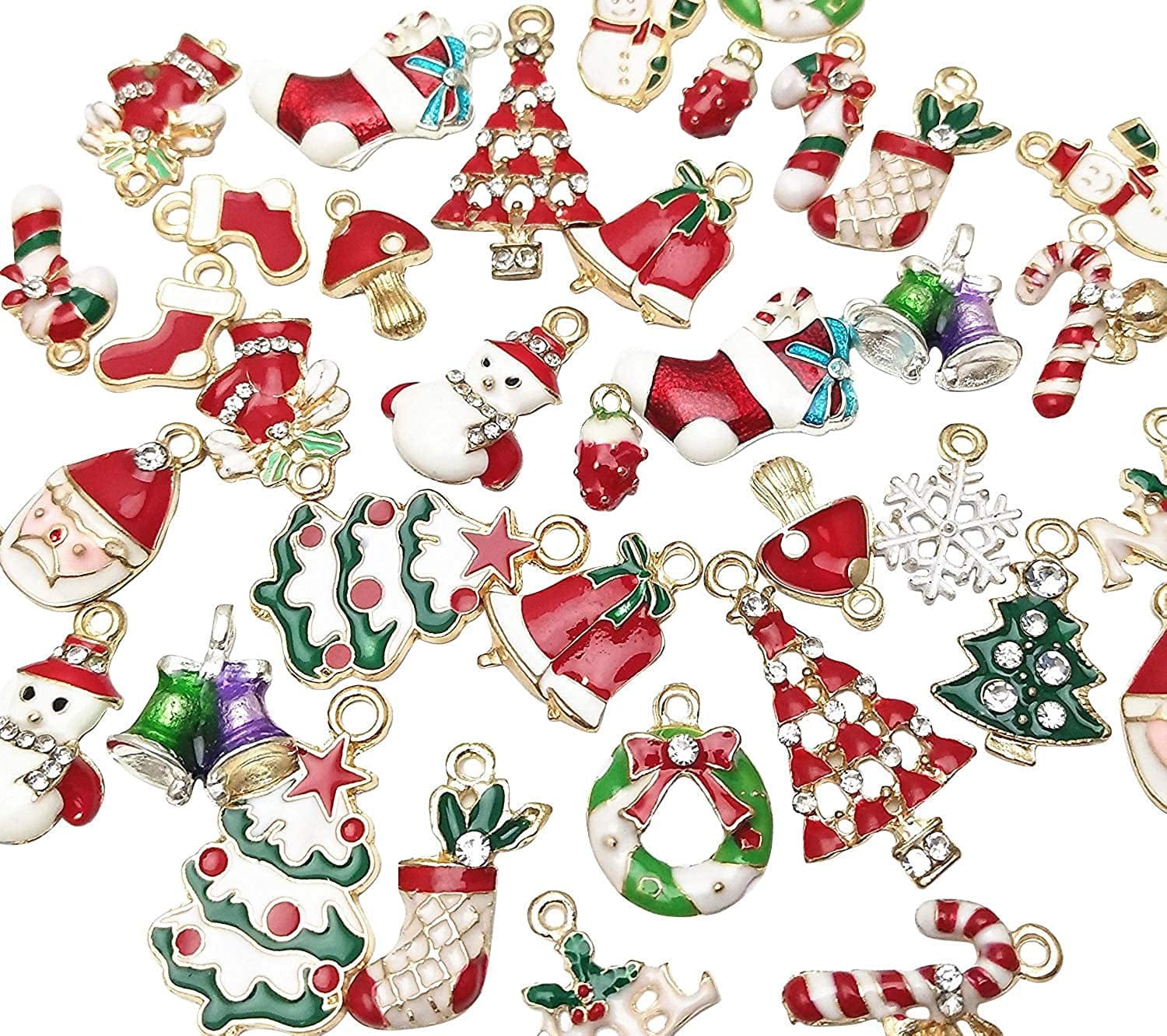 38Pcs Christmas Pendant Charm for Necklace Bracelet Jewelry Making Clothes Sewing Bags Decoration Charm Diy Scrapbooking Supply (Christmas Styles 2)