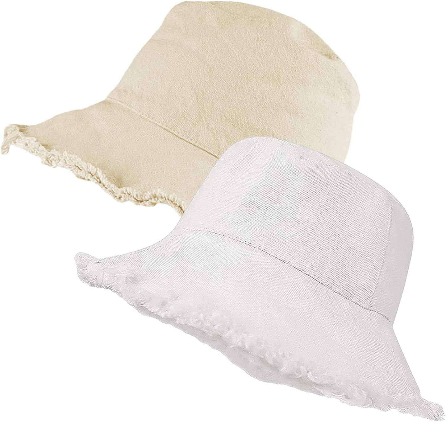 Frayed-Edge-Bucket-Hat-Summer Distressed-Beach-Sun-Hat-For-Women Men Teens Girls- Floppy Wide-Brim Fisherman Cap(Size: 7 1/8) Apparel & Accessories > Clothing Accessories > Hats UTOWO White+cream Beige Medium-Large