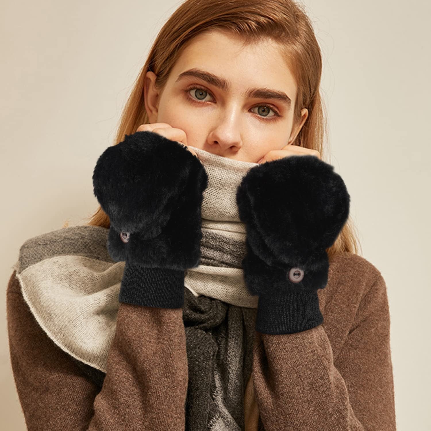 Winter Gloves for Women-Flip up down Top Fingerless Mittens Warm Soft Fleece Gloves Apparel & Accessories > Clothing Accessories > Gloves & Mittens KYLIE MAX