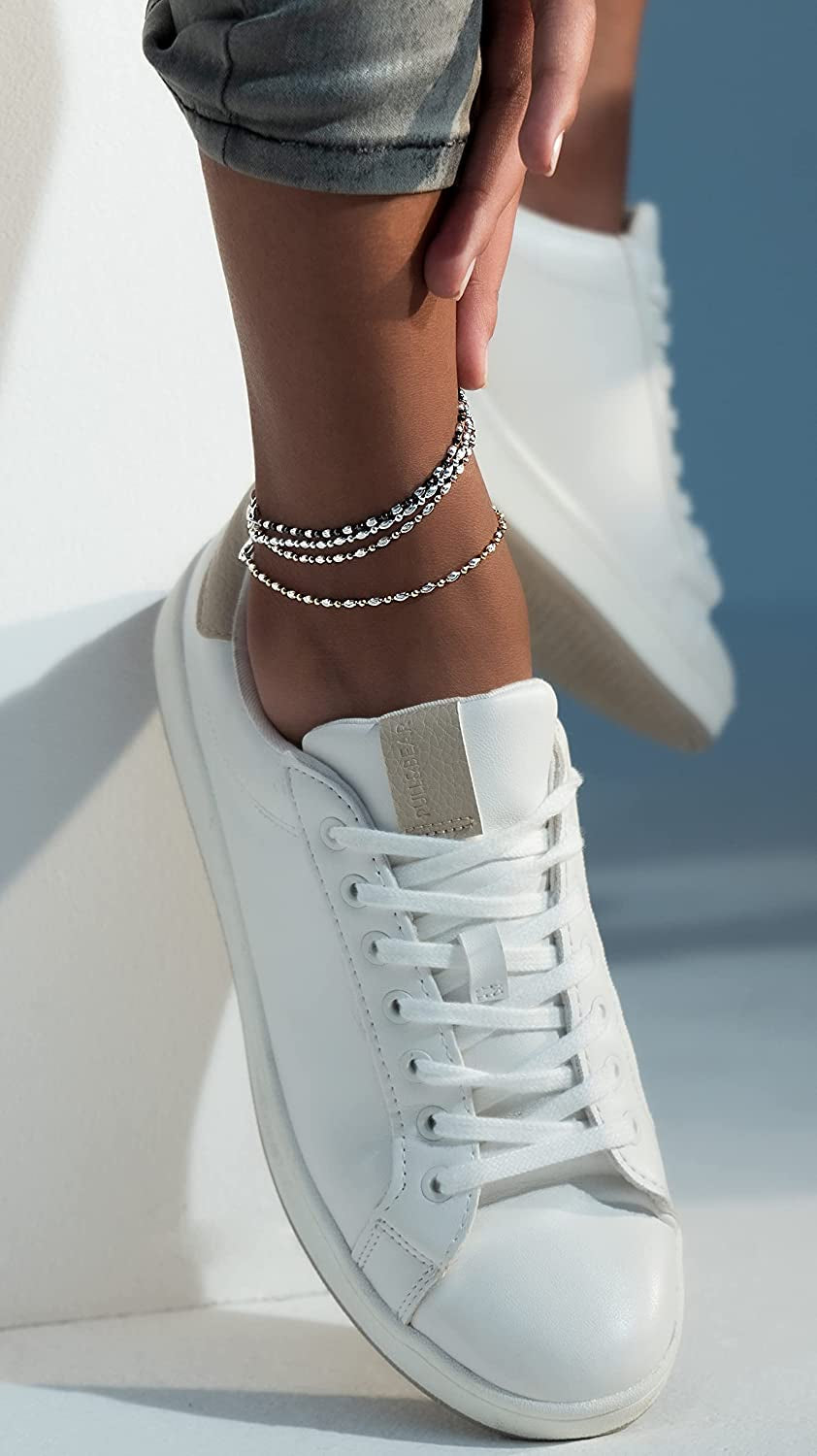 Miabella 925 Sterling Silver Diamond-Cut Oval and round Bead Ball Chain Anklet Ankle Bracelet for Women Teen Girls, Made in Italy Apparel & Accessories > Jewelry > Anklets Miabella