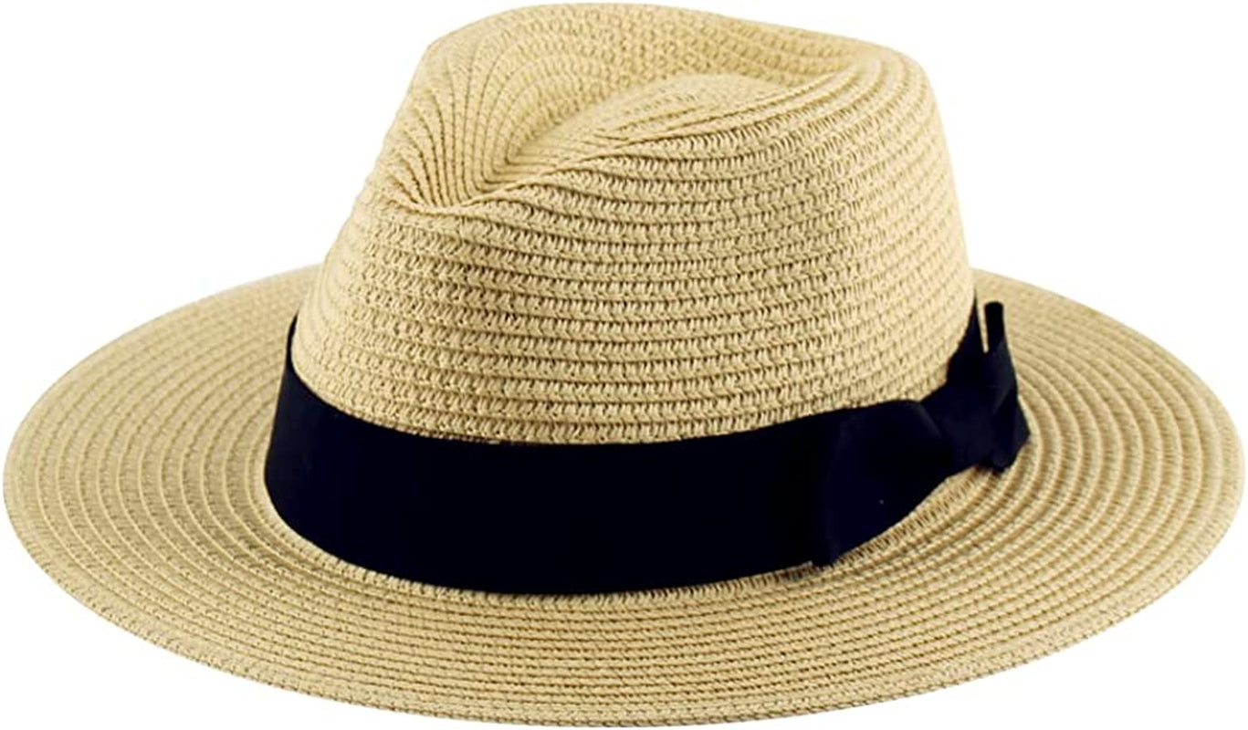 Panama Straw Hats for Women Summer Beach Sun Hat Wide Brim Fedora Cap UPF50+ Apparel & Accessories > Clothing Accessories > Hats KYLIE MAX C03-straw Yellow
