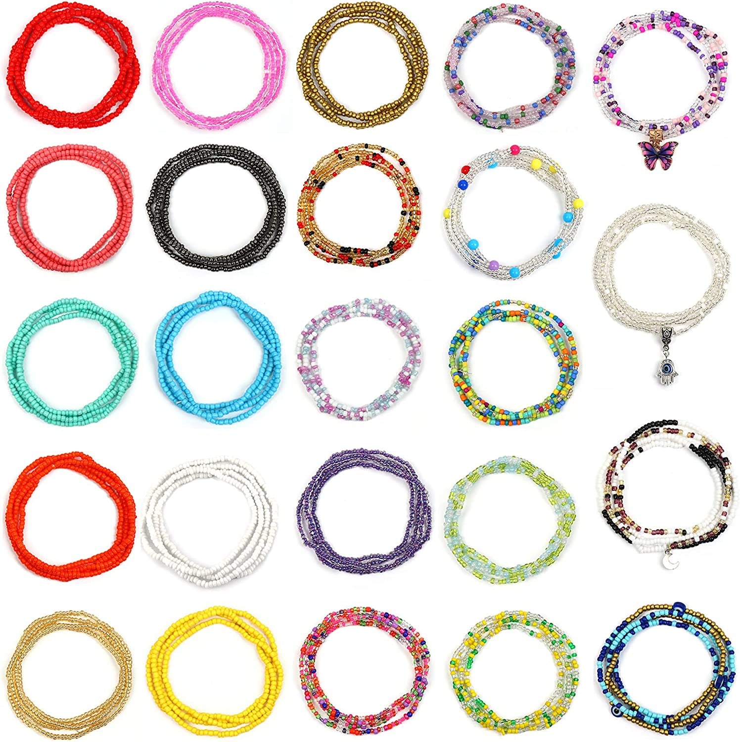 Sanfenly 24Pcs Waist Beads for Women Colorful African Elastic Beads plus Size Waist Chains Summer Beach Bikini Layered Waist Jewelry Belly Beads Body Chains Set Apparel & Accessories > Jewelry > Body Jewelry Sanfenly style2