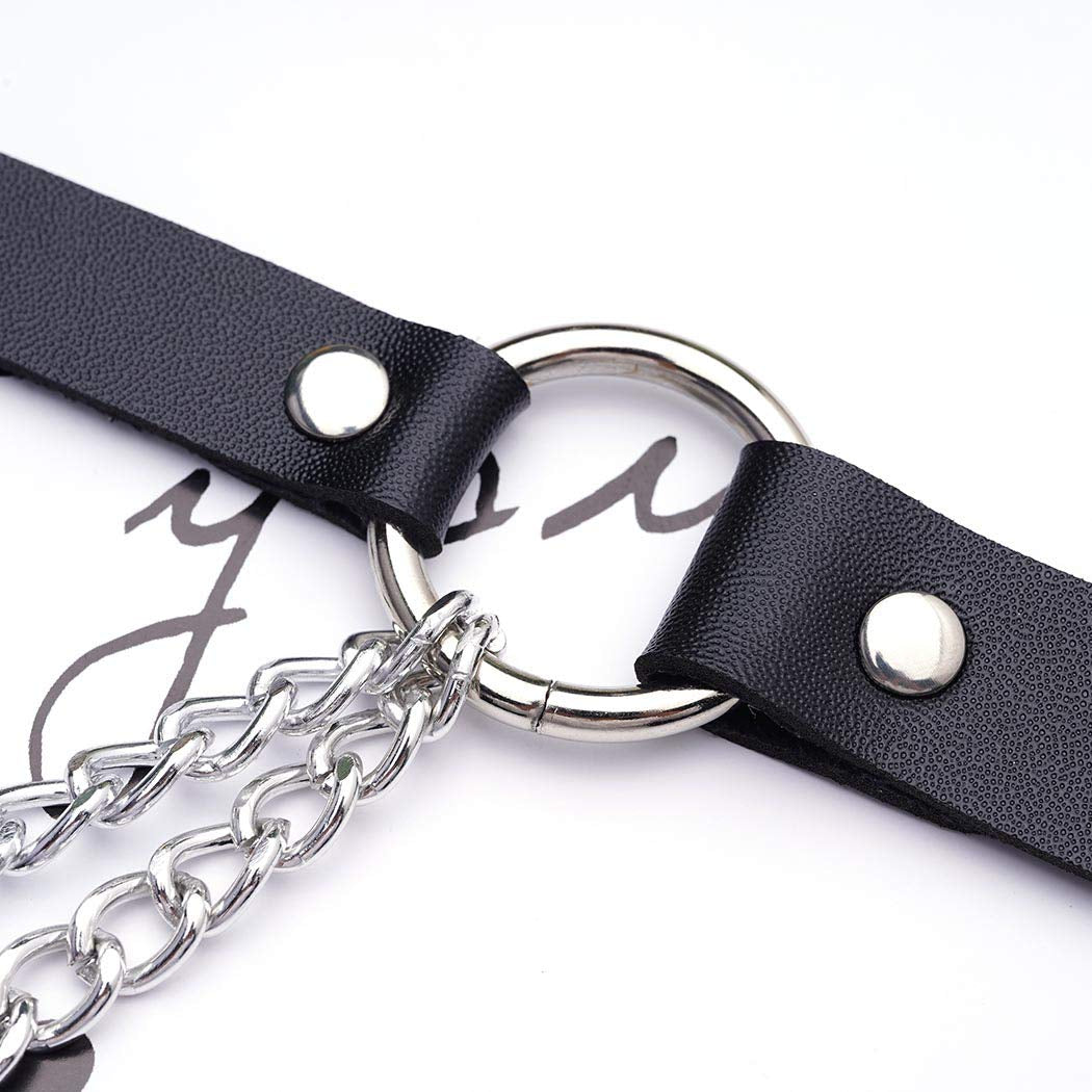 Reetan Punk Leather Body Chains Black Waist Chain Layered Nightclub Ring Belt Belly Chains Rave Party Body Jewelry Accessories for Women and Girls (A) Apparel & Accessories > Jewelry > Body Jewelry REETAN