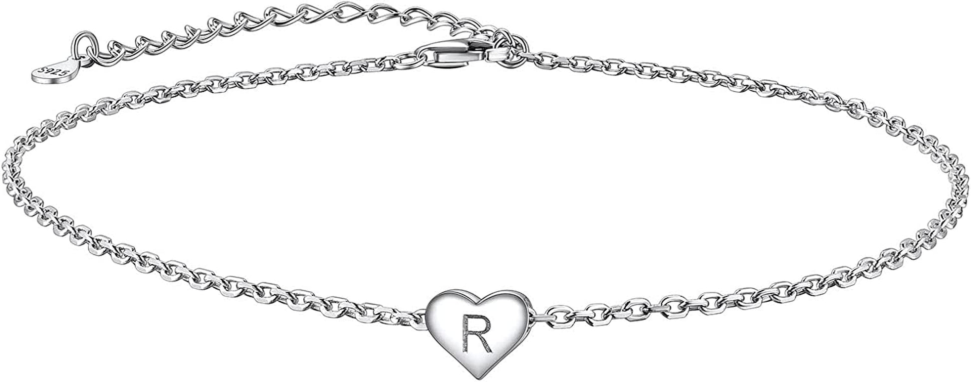 Suplight 925 Sterling Silver A-Z Initial Heart Anklets, Dainty Ankle Bracelets Beach Jewelry for Women Girls (With Gift Box) Apparel & Accessories > Jewelry > Anklets Suplight Jewelry R