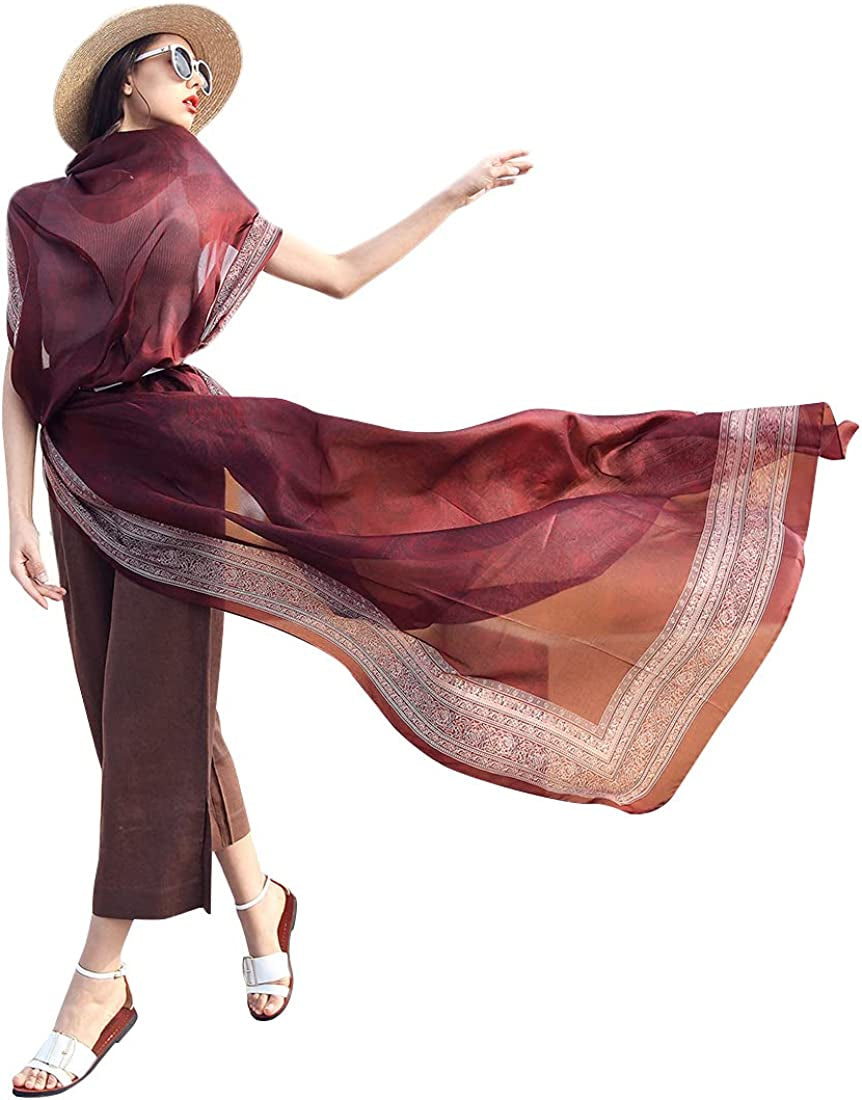 DANA XU Women'S Mulberry Satin Silk Fashion Summer Shawls Large Size Floral Scarf Oversize Soft Wraps for Evening Dresses Apparel & Accessories > Clothing Accessories > Scarves & Shawls DANA XU 19 Red