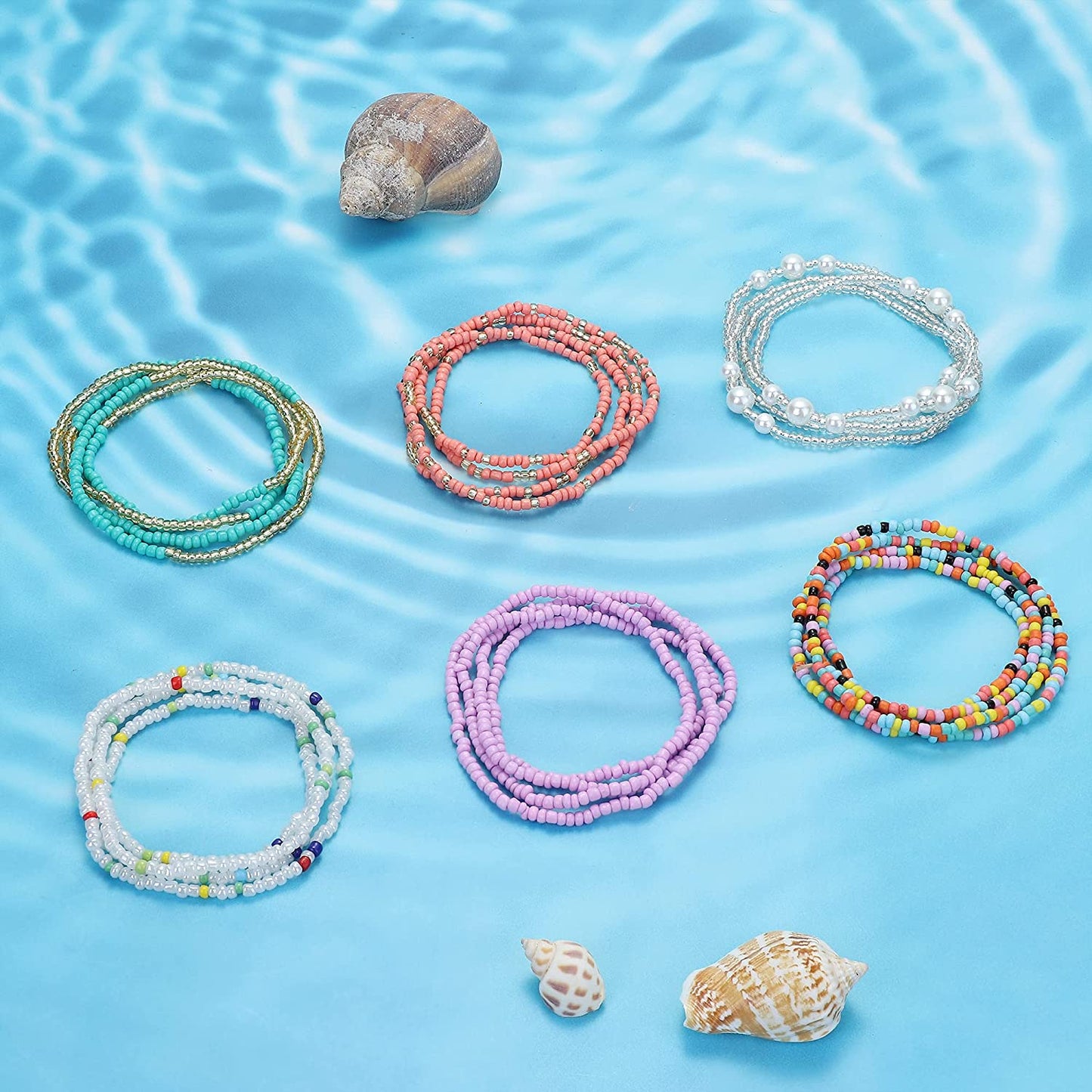 FIBO STEEL 32 Pcs Waist Bead Chain for Women Colorful Belly Beads for the Waist Summer Beach Bikini Belly Chains African Body Chains Jewelry Set Apparel & Accessories > Jewelry > Body Jewelry FIBO STEEL