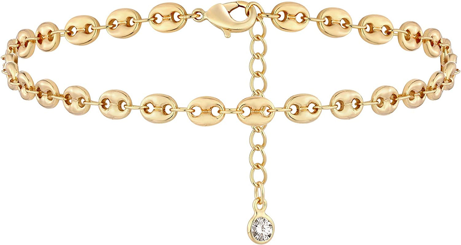 Gold Dainty Anklet,14K Gold Plated Boho CZ Star Beach Cute Pig Nose Tassel Disc Foot Chain Ankle Bracelet Lace Chain Anklet for Women… Apparel & Accessories > Jewelry > Anklets Mevecco Piggy Nose