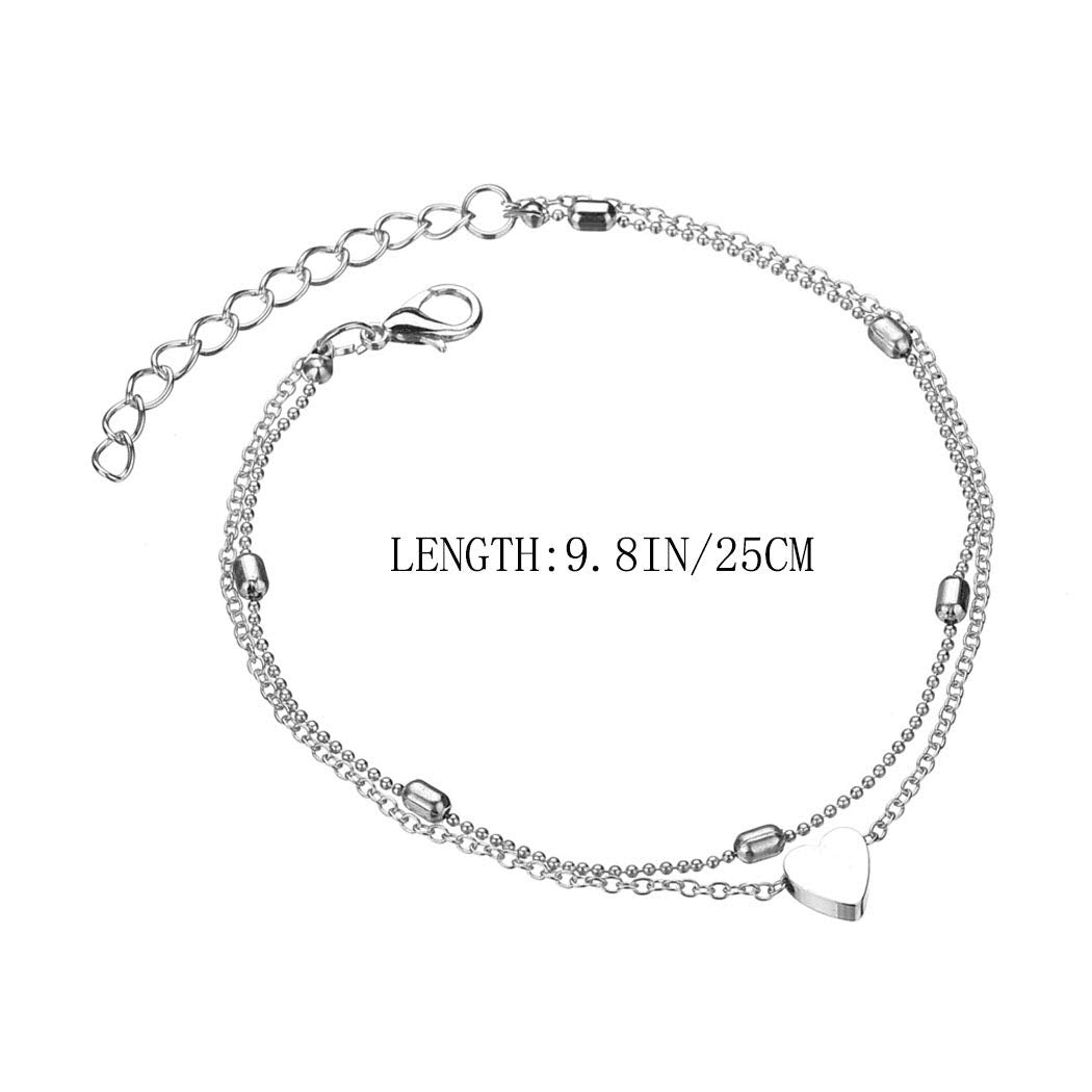 Artmiss Layered Anklets Women Heart Silver Ankle Bracelet Charm Beaded Dainty Foot Jewelry for Women and Teen Girls Summer Barefoot Beach Anklet Apparel & Accessories > Jewelry > Anklets Artmiss