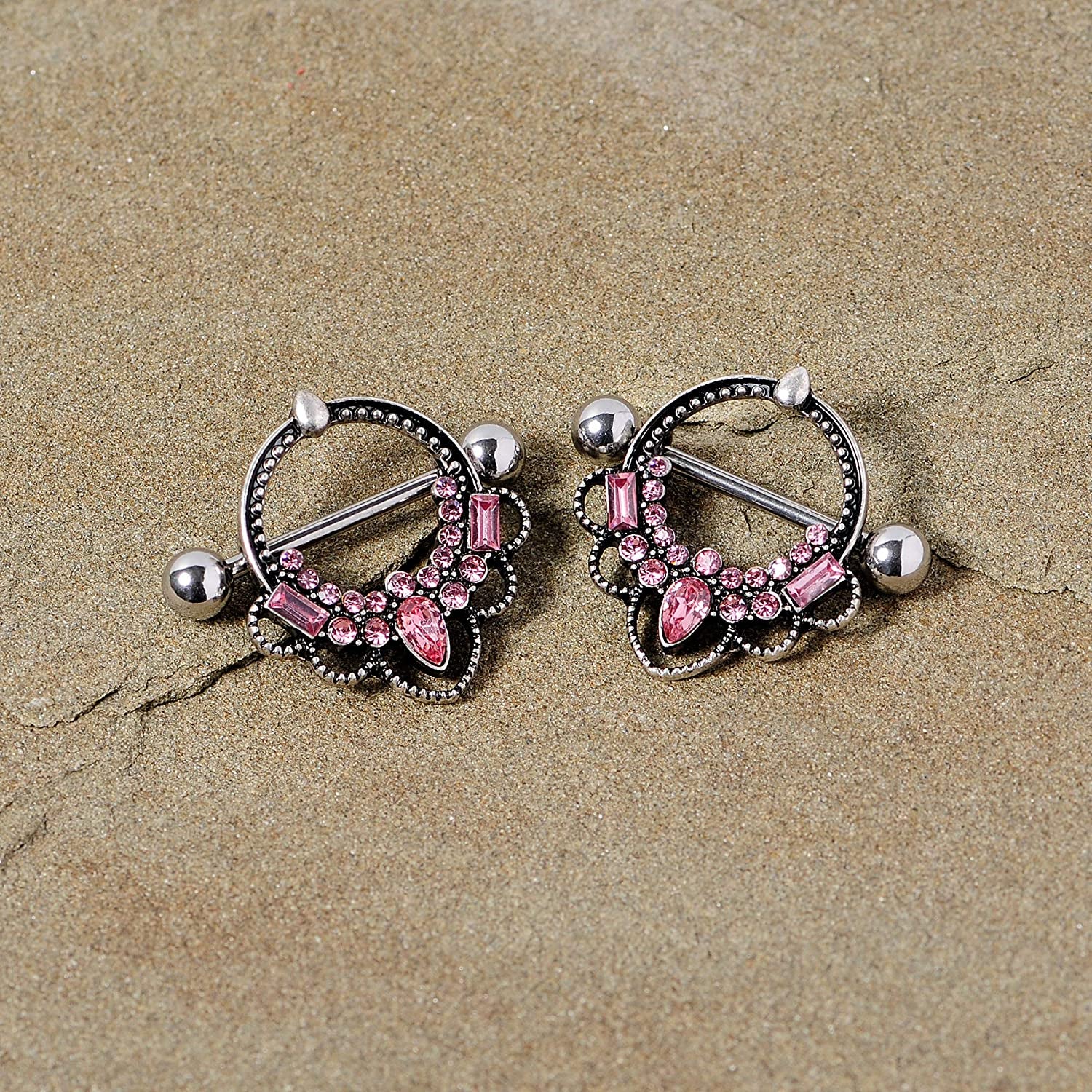 Body Candy 2Pc 14G Nipplerings Piercing Women 316L Steel Color Accent Nipple Shield Nipple Ring Set 16Mm Apparel & Accessories > Jewelry > Body Jewelry Body Candy