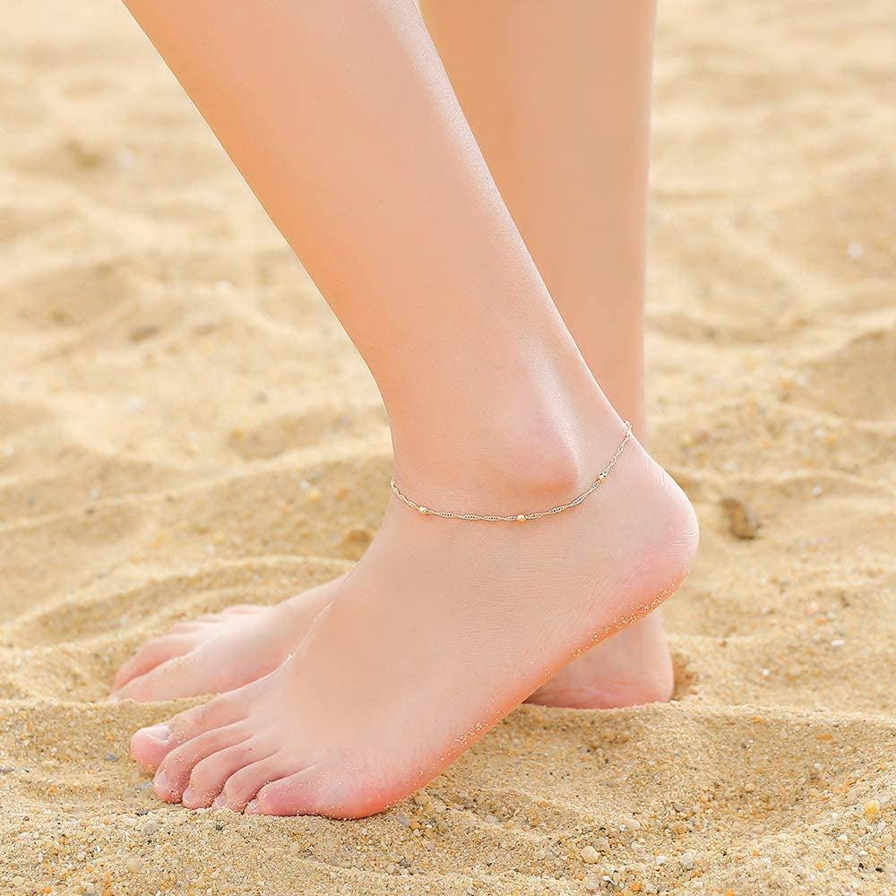 Heart Ankle Bracelets for Women, 14K Gold Filled Layered Figaro Chain Anklet Initial Heart Pendant Anklet Gold Anklets for Women Beach Summer Anklet Foot Jewelry with Extension Apparel & Accessories > Jewelry > Anklets MONOOC